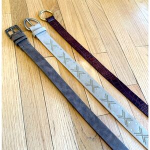 Set of 3 belts in tan & brown leathers, all approx 41” in length, worn once.